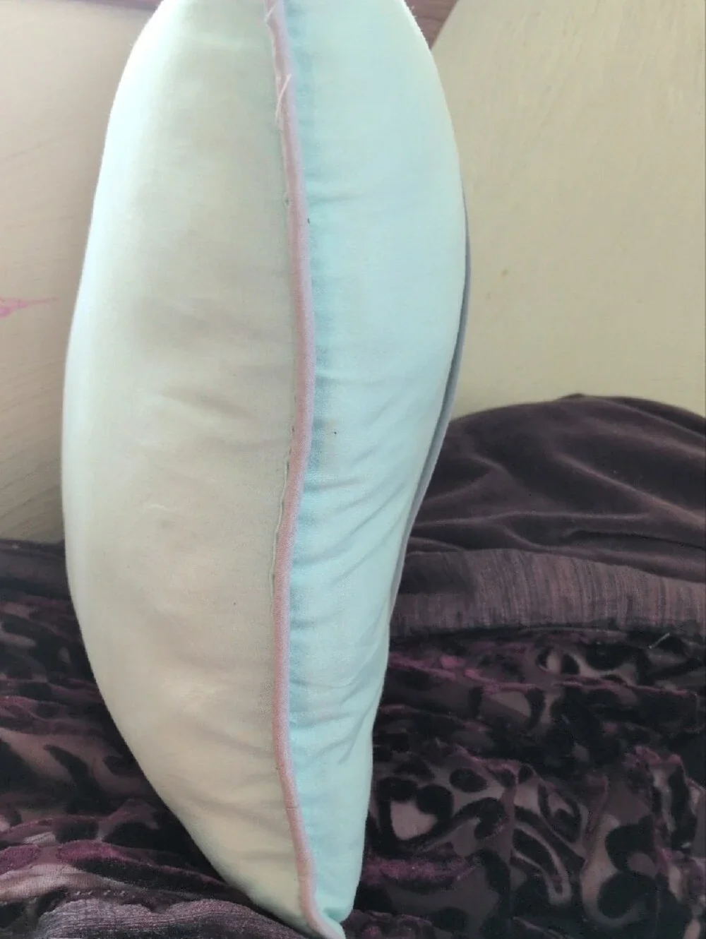 Aqua Pleated Decorative Pillow with Gray Trim